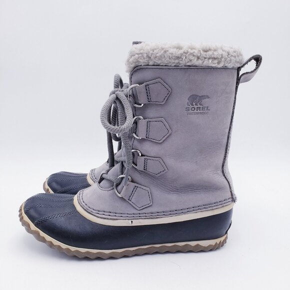 Sorel Gray Caribou Slim Winter Snow Boot Grey Suede Waterproof Mid-Calf Size 6.5 - Picture 5 of 9
